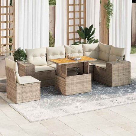 Set sofás de jardín 7 piezas y cojines ratán sintético beige en Conjuntos de jardín | Comprar online en Foru.es