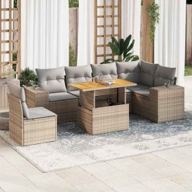 Set sofás de jardín 7 piezas y cojines ratán sintético beige en Conjuntos de jardín | Comprar online en Foru.es