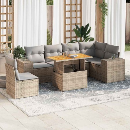 Set sofás de jardín 7 piezas y cojines ratán sintético beige en Conjuntos de jardín | Comprar online en Foru.es