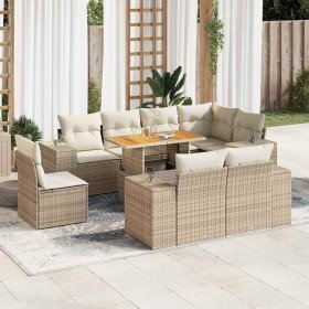 Set de sofás de jardín con cojines 9 pzas ratán sintético beige en Conjuntos de jardín | Comprar online en Foru.es