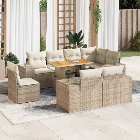 Set de sofás de jardín con cojines 9 pzas ratán sintético beige en Conjuntos de jardín | Comprar online en Foru.es