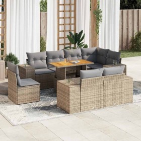 Set de sofás de jardín con cojines 9 pzas ratán sintético beige en Conjuntos de jardín | Comprar online en Foru.es