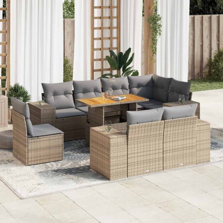 Set de sofás de jardín con cojines 9 pzas ratán sintético beige en Conjuntos de jardín | Comprar online en Foru.es