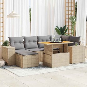 Set sofás de jardín 7 piezas y cojines ratán sintético beige en Conjuntos de jardín | Comprar online en Foru.es
