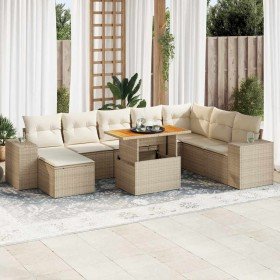 Set sofás jardín y cojines 9 pzas ratán sintético acacia beige en Conjuntos de jardín | Comprar online en Foru.es