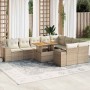 Set sofás jardín y cojines 10 pzas ratán sintético acacia beige en Conjuntos de jardín | Comprar online en Foru.es
