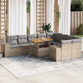 Set sofás jardín y cojines 10 pzas ratán sintético acacia beige en Conjuntos de jardín | Comprar online en Foru.es
