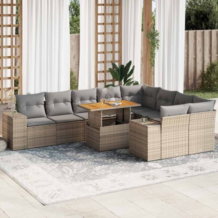 Set sofás jardín y cojines 10 pzas ratán sintético acacia beige en Conjuntos de jardín | Comprar online en Foru.es