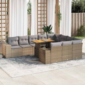 Set sofás jardín y cojines 10 pzas ratán sintético acacia beige en Conjuntos de jardín | Comprar online en Foru.es