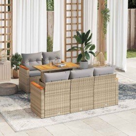 Set sofás jardín y cojines 6 pzas ratán sintético acacia beige en Conjuntos de jardín | Comprar online en Foru.es