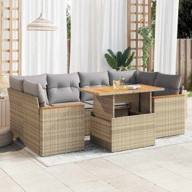Set sofás jardín y cojines 6 pzas ratán sintético acacia beige en Conjuntos de jardín | Comprar online en Foru.es