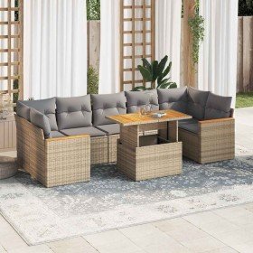 Set sofás jardín y cojines 8 pzas ratán sintético acacia beige en Conjuntos de jardín | Comprar online en Foru.es