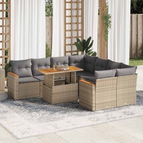 Set sofás jardín y cojines 9 pzas ratán sintético acacia beige en Conjuntos de jardín | Comprar online en Foru.es