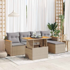 Set sofás jardín y cojines 6 pzas ratán sintético acacia beige en Conjuntos de jardín | Comprar online en Foru.es