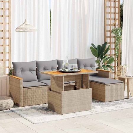 Set sofás jardín y cojines 6 pzas ratán sintético acacia beige en Conjuntos de jardín | Comprar online en Foru.es