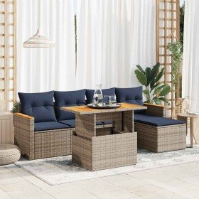 Set de muebles de jardín 6 pzas y cojines ratán sintético gris en Conjuntos de jardín | Comprar online en Foru.es