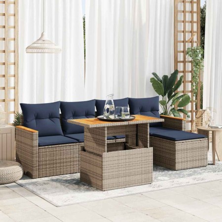 Set de muebles de jardín 6 pzas y cojines ratán sintético gris en Conjuntos de jardín | Comprar online en Foru.es