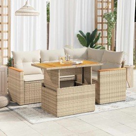 Set sofás jardín y cojines 5 pzas ratán sintético acacia beige en Conjuntos de jardín | Comprar online en Foru.es