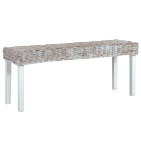 Banco de ratán kubu y madera maciza de caoba blanco 110 cm en Bancos de comedor y cocina | Comprar online en Foru.es