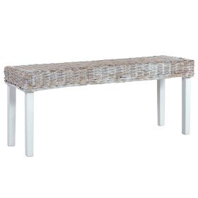 Banco de ratán kubu y madera maciza de caoba blanco 110 cm en Bancos de comedor y cocina | Comprar online en Foru.es