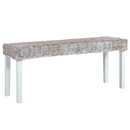 Banco de ratán kubu y madera maciza de caoba blanco 110 cm en Bancos de comedor y cocina | Comprar online en Foru.es