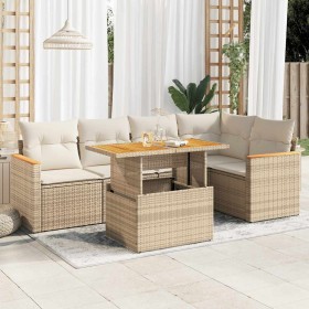 Set sofás jardín y cojines 6 pzas ratán sintético acacia beige en Conjuntos de jardín | Comprar online en Foru.es
