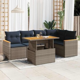 Set de muebles de jardín 6 pzas y cojines ratán sintético gris en Conjuntos de jardín | Comprar online en Foru.es