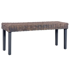 Banco de ratán kubu y madera maciza de caoba gris 110 cm en Bancos de comedor y cocina | Comprar online en Foru.es