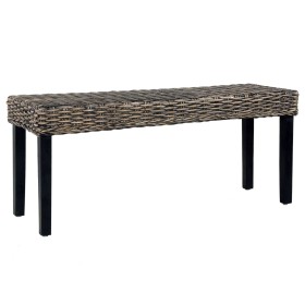 Banco de ratán kubu y madera maciza de caoba negro 110 cm en Bancos de comedor y cocina | Comprar online en Foru.es