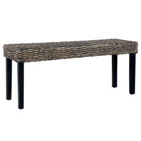 Banco de ratán kubu y madera maciza de caoba negro 110 cm en Bancos de comedor y cocina | Comprar online en Foru.es