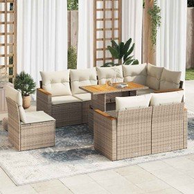 Set sofás jardín y cojines 9 pzas ratán sintético acacia beige en Conjuntos de jardín | Comprar online en Foru.es