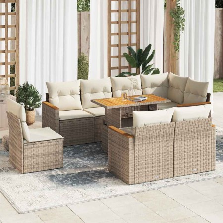 Set sofás jardín y cojines 9 pzas ratán sintético acacia beige en Conjuntos de jardín | Comprar online en Foru.es