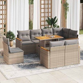 Set sofás jardín y cojines 9 pzas ratán sintético acacia beige en Conjuntos de jardín | Comprar online en Foru.es