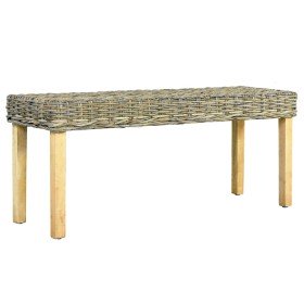 Banco de ratán kubu natural y madera maciza de caoba 110 cm en Bancos de comedor y cocina | Comprar online en Foru.es