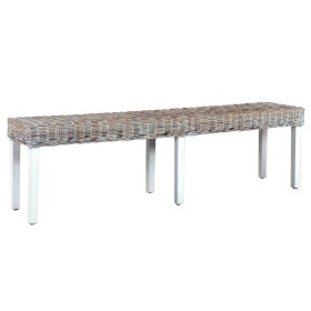 Banco de ratán kubu y madera maciza de mango blanco 160 cm en Bancos de comedor y cocina | Comprar online en Foru.es