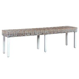Banco de ratán kubu y madera maciza de mango blanco 160 cm en Bancos de comedor y cocina | Comprar online en Foru.es