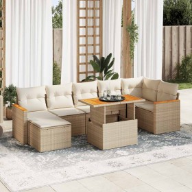 Set sofás jardín y cojines 8 pzas ratán sintético acacia beige en Conjuntos de jardín | Comprar online en Foru.es