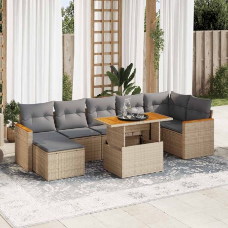 Set sofás jardín y cojines 8 pzas ratán sintético acacia beige en Conjuntos de jardín | Comprar online en Foru.es