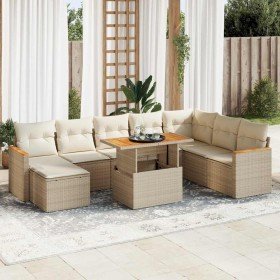 Set sofás jardín y cojines 9 pzas ratán sintético acacia beige en Conjuntos de jardín | Comprar online en Foru.es