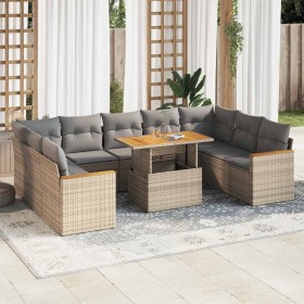 Set sofás jardín y cojines 10 pzas ratán sintético acacia beige en Conjuntos de jardín | Comprar online en Foru.es