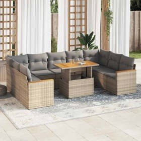 Set sofás jardín y cojines 10 pzas ratán sintético acacia beige en Conjuntos de jardín | Comprar online en Foru.es