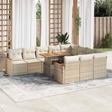 Set sofás jardín y cojines 11 pzas ratán sintético acacia beige en Conjuntos de jardín | Comprar online en Foru.es