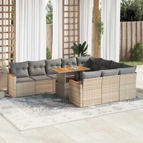 Set sofás jardín y cojines 11 pzas ratán sintético acacia beige en Conjuntos de jardín | Comprar online en Foru.es