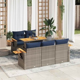 Set de muebles de jardín 6 pzas y cojines ratán sintético gris en Conjuntos de jardín | Comprar online en Foru.es