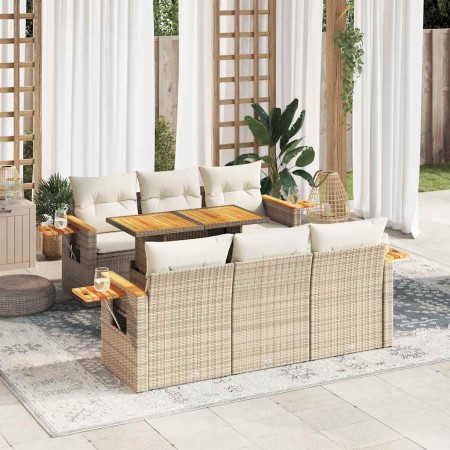 Set sofás jardín y cojines 7 pzas ratán sintético acacia beige en Conjuntos de jardín | Comprar online en Foru.es
