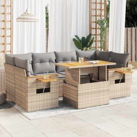 Set sofás jardín y cojines 7 pzas ratán sintético acacia beige en Conjuntos de jardín | Comprar online en Foru.es