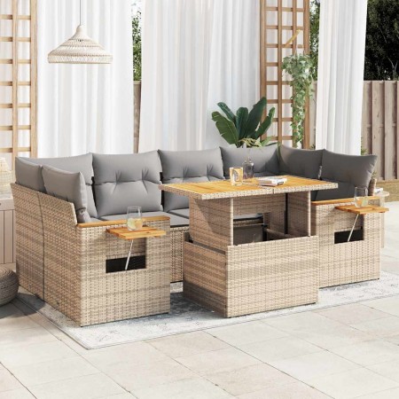 Set sofás jardín y cojines 7 pzas ratán sintético acacia beige en Conjuntos de jardín | Comprar online en Foru.es