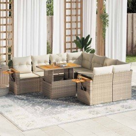 Set sofás jardín y cojines 9 pzas ratán sintético acacia beige en Conjuntos de jardín | Comprar online en Foru.es