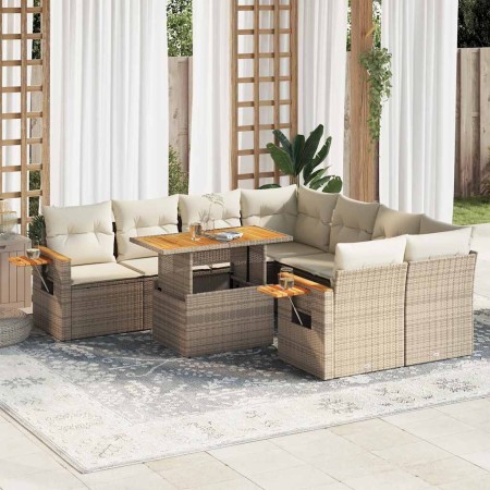 Set sofás jardín y cojines 9 pzas ratán sintético acacia beige en Conjuntos de jardín | Comprar online en Foru.es
