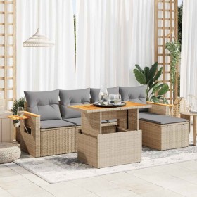 Set sofás jardín y cojines 6 pzas ratán sintético acacia beige en Conjuntos de jardín | Comprar online en Foru.es